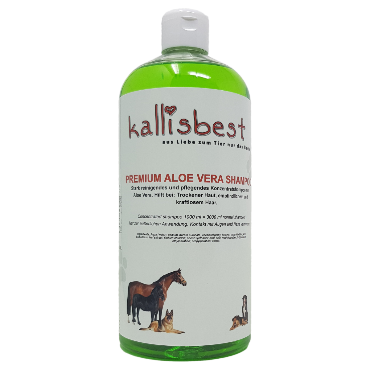 Premium Aloe Vera Shampoo Konzentrat, 1l | Fell | Pflegeprodukte | Pferde |  Hotte Maxe GmbH
