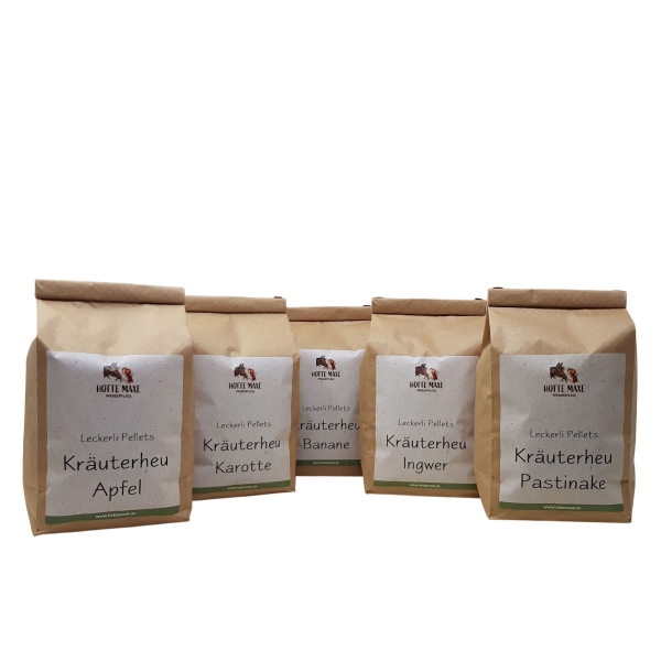 Kräuterheu Leckerli Pellets Bundle, 5 Sorten